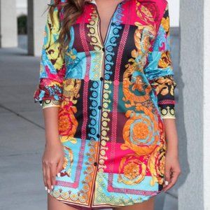 Colorful retro pattern shirt dress